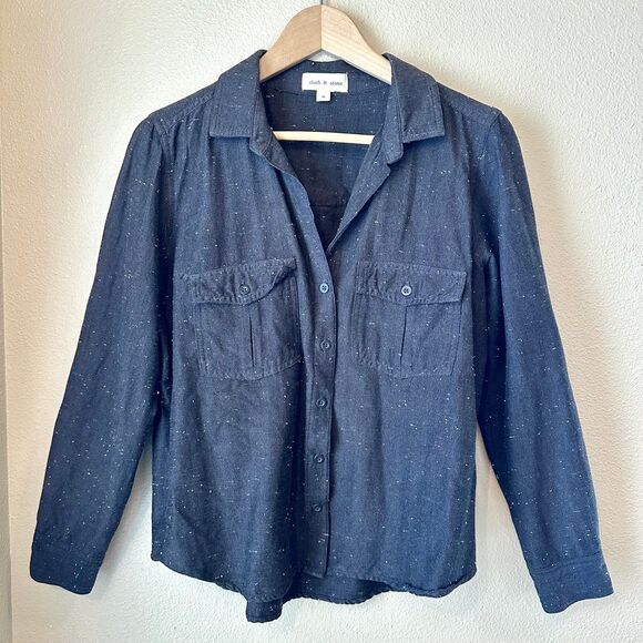 cloth & stone Tops - Cloth & Stone Cotton Rayon Blend Black Long Sleeve Roll Tab Shirt Size Medium